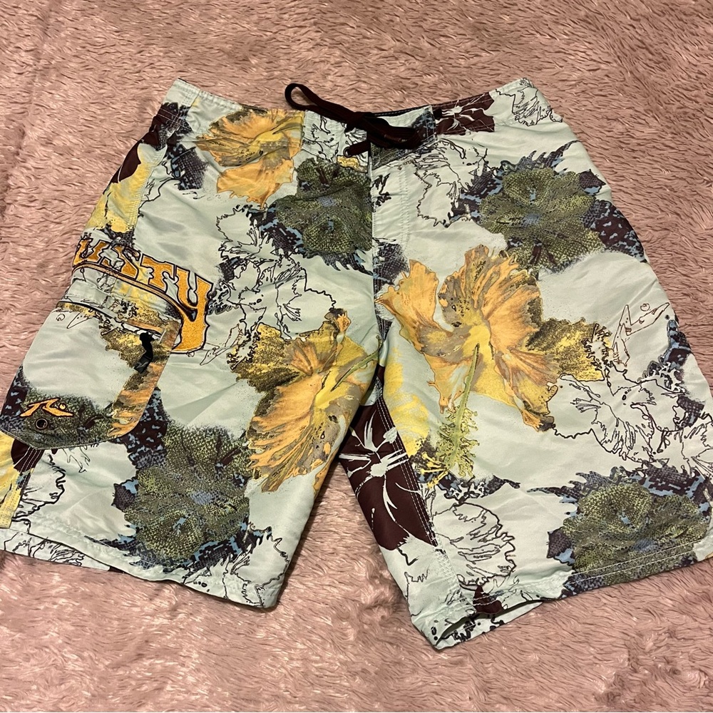 Rusty Floral Men's Swim/Board Shorts - Yellow and Brown